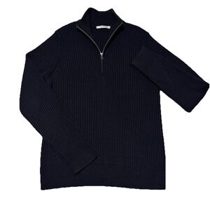 Vince Mens Large Black 100% Wool Thick Knit Sweater Ottoman Ribbed Quarter Zip